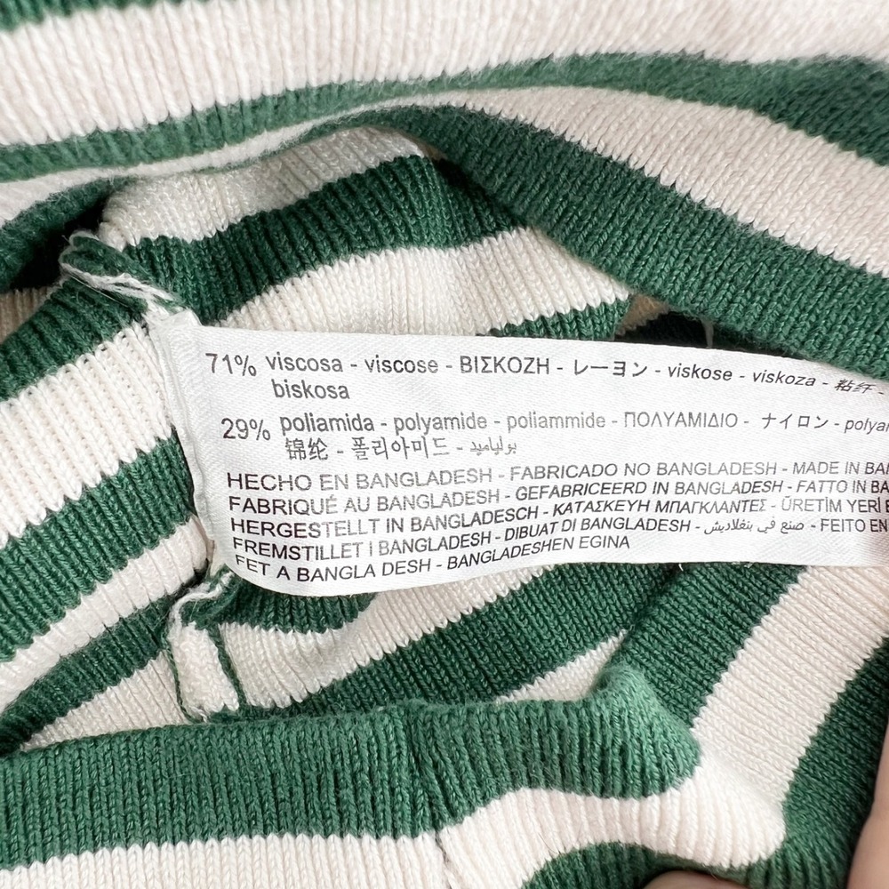 Zara Womens Green White Striped Ribbed Turtleneck Long Sleeve Crop Top Small - Picture 5 of 5